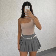 Women's Tailored High-Waisted Short Skirt With Lining And Side Zipper - A Stylish Flared Skirt Perfect For São João Festivities And Special Occasions. - 灰色 - 查看 2