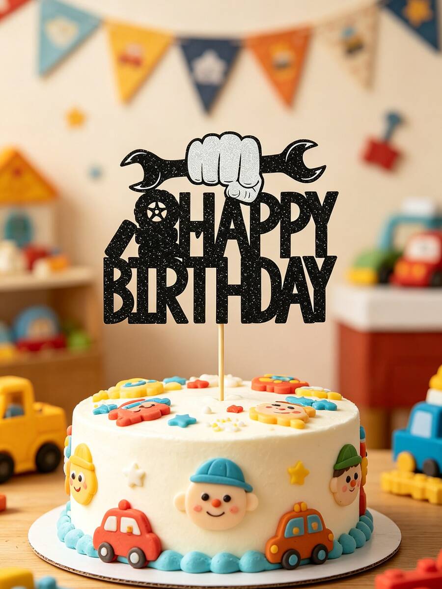 1pc Wrench Cake Topper, Shiny Tire Wrench Cake Topper, Happy Birthday Cake Topper, Car Repair, Engineer Theme, Suitable For Birthday Party Decoration - Cake Topper - View 1