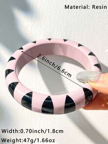 1pc Black & Pink Heart-Shaped Bracelet, Resin Material Y2K Goth Style With Stripe & Glitter Decor, Unique Fashion Accessory Suitable For Women And Girls - Multicolor - View 13