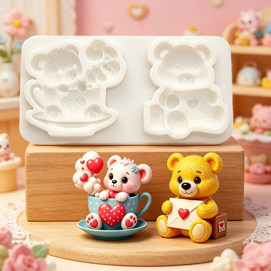Valentine's Day Theme Heart Coffee Mug, Bear & Heart Envelope Pudding Mold, Cute Tiger Jelly Mold, Reusable Kitchen Baking Tools For Making Ice Cream Decor, Dough, Bath Bombs, Soap, Candles - View 1