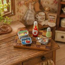 Miniature Kitchen Accessories Set 11pcs Dollhouse Condiment Bottles Cooking Props Cutting Board Scene Decor DIY Gift - one-size - View 2