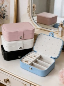 1pc Large Capacity Travel Jewelry Box, Multi-Functional Jewelry Storage Box, Portable Jewelry Display Case, Suitable For Storing Rings, Necklaces, Earrings, Lipsticks And Perfumes, A Must-Have Travel Accessory, Suitable For Beach, Bedroom, Living Room, Dorm Use, Great Gift For Girlfriend, Birthday, Holiday - Multicolor - View 5