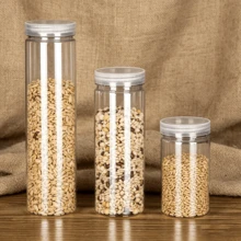 6pcs Transparent Plastic Jars With Screw Lids, 3 Sizes: 200ml/330ml/450ml, Cylindrical Clear Design, Food Storage Containers For Dry Goods, Pasta, Spices And Kitchen/Home Organization - Clear - View 5