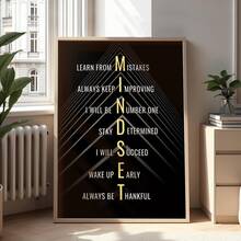 1 pieza Póster de arte de pared de lienzo inspirador con diseño "Mentalidad", perfecto para decoración motivacional en oficina, aula o dormitorio, gran regalo para familiares y amigos, agrega energía positiva a cualquier espacio, fondo negro con texto amarillo, estilo moderno de granja, adecuado para decoración de pared de dormitorio, sala de estar u oficina, arte de chica de moda, obra de arte motivacional, decoración del hogar, lienzo colgante de pared - A - Ver 2