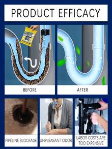 Pipe Unblocking Powder, Drain Unblocking Powder, Pipe Unblocking Agent, Drain Unblocking Agent, Pipe Cleaning Powder, Can Dissolve Blockages In Kitchen Sinks And Bathroom Drains Caused By Hair, Soap Residue And Grease. Allow 15-30 Minutes For The Product To Take Effect After Use. - Powdery - View 6