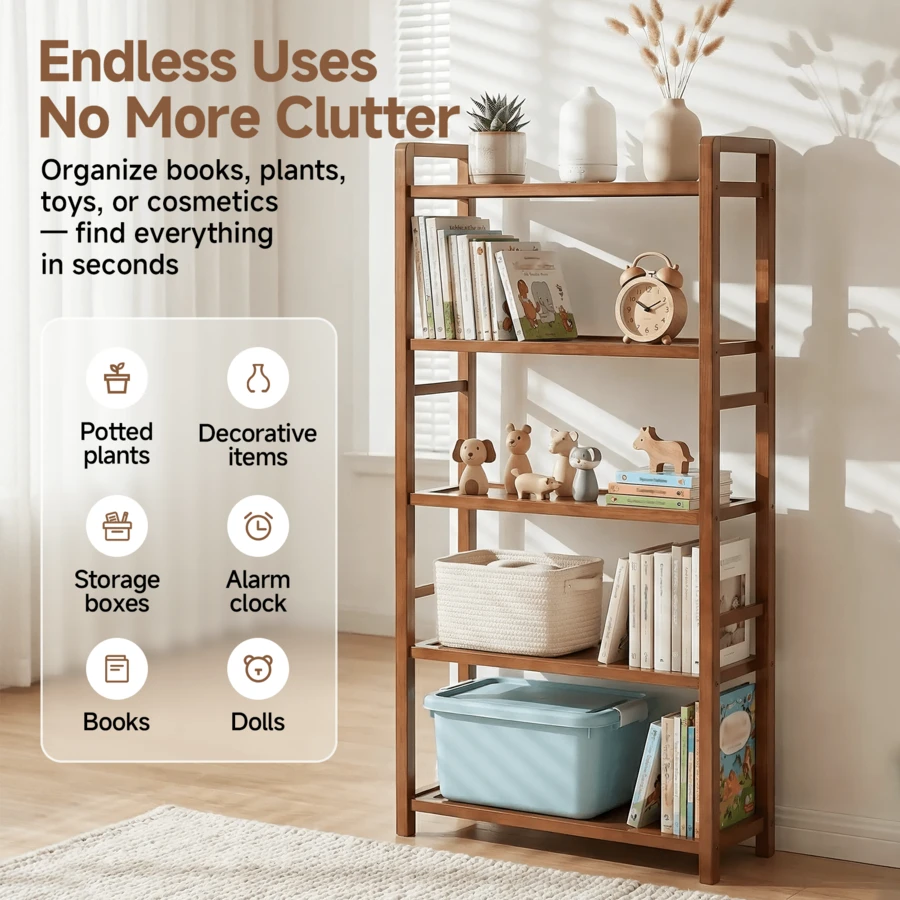 LOVEWE 5-Tier Bamboo Bookshelf - 5 lớp màu nâu - Xem 1