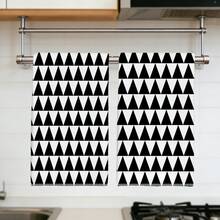 2pcs Minimalist Black & White Geometric Triangle Pattern Kitchen Towels, Soft Polyester Material Dish Cloths, Suitable For Kitchen Decor, Cleaning, Holiday Party Decoration, Kitchen & Bathroom Essentials, Home Decor, Housewarming Gift - Multicolor - View 1