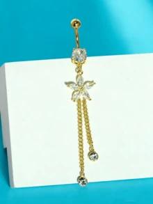 1 pieza Piercing de ombligo con colgante de 14G, joyería de piercing de acero inoxidable con flor de corazón de circonita cúbica, piercing de ombligo con colgante, joyería de piercing de ombligo para mujeres de 14 galgas, hipoalergénico, cadena larga - Piercing en el ombligo - Ver 15