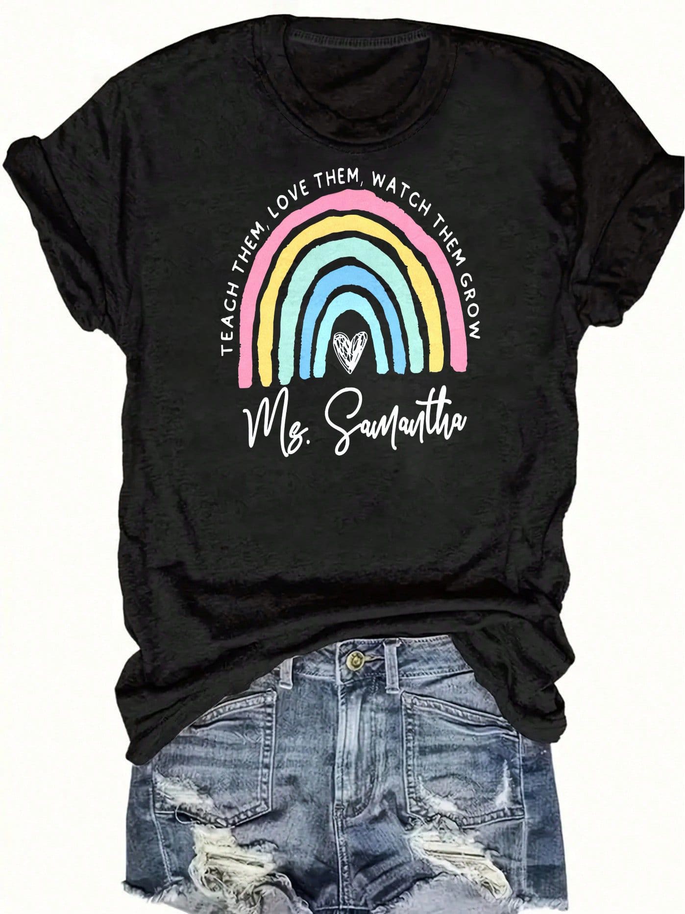 Women's Reading Rainbow Graphic Tee With Book Design Tee, Soft, Heavyweight, Fitted Fit, Print, Graphic, Design, Book, Rainbow Print, For Casual - 黑色-3 - 查看 1