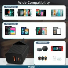 40W USB-C 墙式充电器，安卓插头，USB-C 双口快充适配器，配备 4.9 英尺 C 型至 C 型充电线，兼容 17/16/15、Galaxy、Pixel 9 Pro XL - 英国手机充电器，高输出功率，适用于家庭和办公室 - 英規插(220-240V) - 查看 8