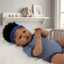 ziyiui Extremely Realistic Reborn Doll, 20 Inch Doll, Black Skinned Girl Doll Handmade Vinyl Weighted Fabric Body,Painted Gift, Suitable For Children 3+,Pretend Feeding & Dressing Play,Doll Collection & Home Decoration,Baby Dolls,Kid Toys,Birthday Gifts - 黑色 - 查看 4