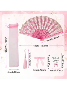 一套粉色花卉折扇，婚礼派对礼品套装，适用于婚礼仪式、新娘送礼会、婚礼签到簿、伴娘拍照道具、婚礼装饰、新婚礼物、生日派对装饰，是婚礼派对、新娘送礼会和节日庆典的理想之选。 - A - 查看 2