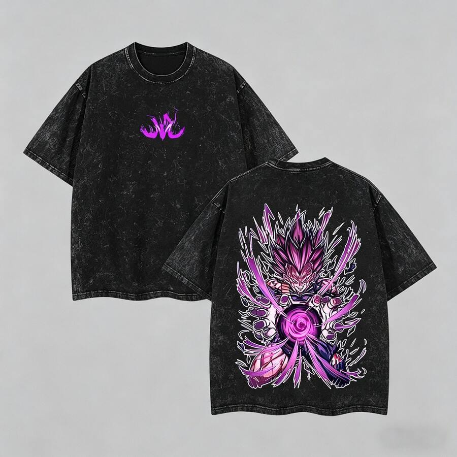 Dragon BallZ Super VegetaIV "Ultra Ego" Purple Aura Graphic T-Shirt, Men's Oversized Black Vintage Wash Cotton Tee, Casual Crew Neck Short Sleeve, SaiyanAnime Streetwear Top, Anime Shirts, Mens Clothes, Mens T Shirts, Y2k Clothes, T Shirts For Men, Vintage T Shirts, Graphic Tees, Summer Clothes, Men Gifts, Graphic Tees Men, Streetwear - màu đen - Xem 1
