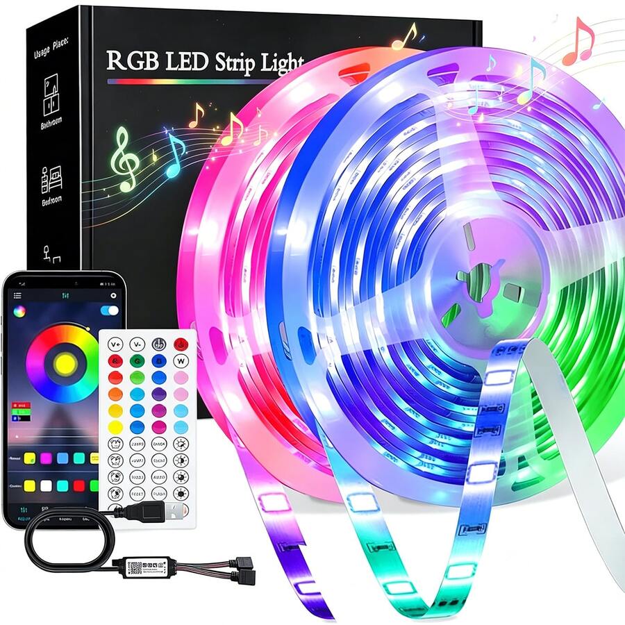 LED Light Strip Controlled By An Intelligent APP, Featuring Music Synchronization And Timing Functions, DIY Lighting Modes, Living Rooms, And Is Essential For Lighting Decoration During Christmas, Halloween And Birthday Parties.