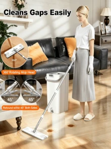Mop And Bucket With Wringer Set, Flat Floor Cleaning Mop System With 6 Reusable Microfiber Pads, Wet & Dry Household Cleaning Tool For Home Essentials, Durable Floor Mop For Kitchen Bathroom - 1 cây lau nhà + 1 xô + 6 khăn lau nhà - Xem 6