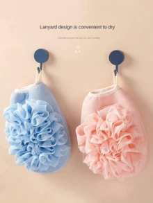 1pc Double-Sided 2-In-1 Bath Scrubbing Gloves, One Side Foaming Bath Sponge, One Side Exfoliating Scrubbing Cloth, Gentle On Skin For Home Bathing, Built-In Bath Sponge Scrubbing Gloves, Suitable For Daily Bathing Foaming, Full Body Exfoliation - Multicolor - View 6