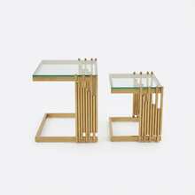 Set Of 2 Modern Square Side Tables For Living Room: Small Gold Side Table With Clear Tempered Glass Top And Gold Stainless Steel Legs, Ideal For Bedroom, Sofa Or Balcony. - Gold + Clear - View 12