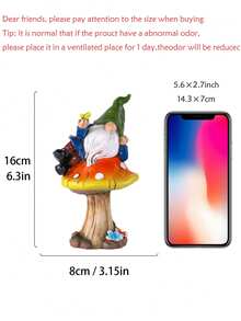 Tượng người lùn đội mũ đỏ cao 6,9 inch, tựa trên cây nấm, vật trang trí ngoài trời dễ thương cho khu vườn, sân, bãi cỏ, hiên nhà. - Nhiều kiểu dáng - Xem 12