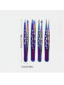 4PCS High Quality Stainless Steel Eyebrow Tweezers, Hair Removal Tweezers, Beard Tweezers, Slanted Eyebrow Tweezers, Facial Care Tools, Eyelash Extension Tools, Makeup Tools, Beauty Tools - Multicolor - View 4