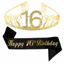 2 peças/Conjunto Tiara de Coroa de Aniversário Faixa Mulheres 16th 18th 21st 30th 40th 50th 60th 70th 80th Feliz 16th 18th 21st 30th 40th 50th 60th 70th 80th Decoração de Festa de Aniversário Lembrancinhas - Visão 6