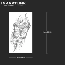 INKARTLINK 2张蝴蝶花卉线条装饰临时纹身贴纸，防水人体彩绘纹身，持久1-2周，果汁纹身贴纸，男女皆宜，是派对和聚会的必备单品 - 黑色 - 查看 4