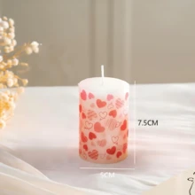 1/3 Packs White Printed Pillar Candles With Pink Heart Pattern - 3"Tall 2" Diameter, Dripless Smokeless Unscented Candles ForHome Decor, Valentine's Day, Wedding Centerpieces - A - View 11