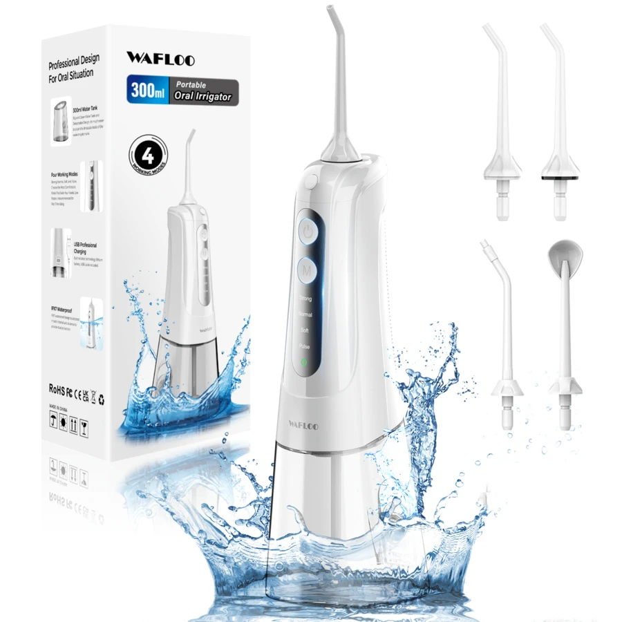 Cordless Water Dental Flosser Teeth Cleaner,  Professional 300ML Tank 4 Mode USB Rechargeable Dental Oral Irrigator For Home And Travel, IPX7 Waterproof Irrigate For Oral Care - 白色 - 查看 1