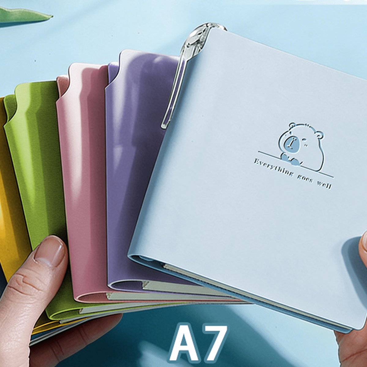 A7迷你便携笔记本+笔，可爱纯色口袋笔记本，适合学生和办公使用 - 方形 - 查看 3