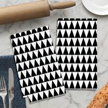 2pcs Minimalist Black & White Geometric Triangle Pattern Kitchen Towels, Soft Polyester Material Dish Cloths, Suitable For Kitchen Decor, Cleaning, Holiday Party Decoration, Kitchen & Bathroom Essentials, Home Decor, Housewarming Gift - Multicolor - View 8