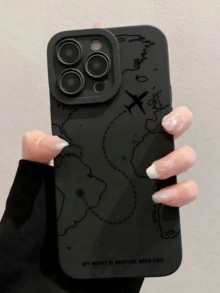适用于 16/11、15 Pro Max、14 Pro Max 的飞机/地图图案磨砂防摔 TPU 手机壳（1 件装） - 黑色 - 查看 3