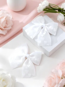 2pcs Heart Pattern Mesh Bow Hair Clips, 14+ Delicate Bow Hair Accessories / Minimalist Style Versatile Dress Decor - White - View 6