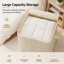 1pc Beige Storage Box, Minimalist Fabric Foldable Storage Bin, Large Capacity Stackable Quilt & Clothing Organizer, Zippered Dust-Proof & Moisture-Proof Blanket & Clothing Storage Bag, Suitable For Wardrobe, Bedroom, Closet, Dorm, Home - Gray Ripples - View 4
