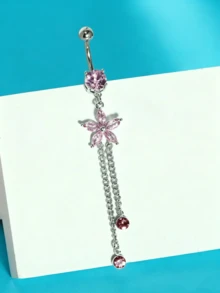 1 pieza Piercing de ombligo con colgante de 14G, joyería de piercing de acero inoxidable con flor de corazón de circonita cúbica, piercing de ombligo con colgante, joyería de piercing de ombligo para mujeres de 14 galgas, hipoalergénico, cadena larga - Piercing en el ombligo - Ver 12