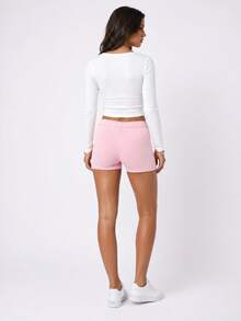 Women's Ribbed Slim Fit Soft Top, Long Sleeve Scoop Neck Bodycon Casual Top - White - View 2