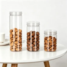 6pcs Transparent Plastic Jars With Screw Lids, 3 Sizes: 200ml/330ml/450ml, Cylindrical Clear Design, Food Storage Containers For Dry Goods, Pasta, Spices And Kitchen/Home Organization - Clear - View 6