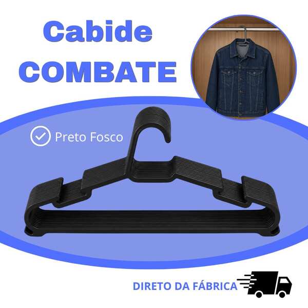 Kit de 60 Cabides Preto Fosco Combate Adulto Preto Reforçado Atacado Direto de Fábrica