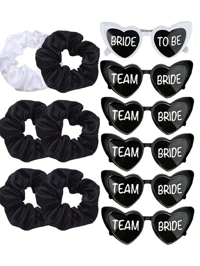 1 Set Bride Bridesmaid Wedding Accessory Gift Set, Includes Fashion Glasses And Matching Hair Scrunchies; Bridal Party Favors, Bridesmaids Gifts, Wedding Photo Props, Bachelorette Party Decorations, Outdoor Wedding Supplies, Wedding Ceremony Decor, Party Invitations, Holiday Party Favors