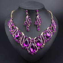 Luxury Red Rhinestone Jewelry Set, Gold Plated Teardrop Crystal Necklace & Earrings, Bold Statement Accessory For Evening & Bridal Events - 2 Piece Set - View 14