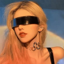 1 Party Glasses - Future Tech Themed Fashion Glasses For Women, Shiny Reflective PC Material, Photo Prop, Suitable For Parties And Sci-Fi Events, Futuristic Glasses With Polymer Lenses - Silver - View 5