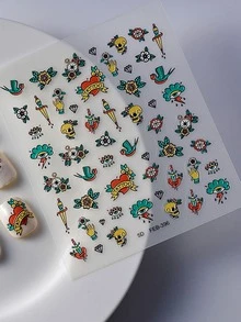 1片 5D 綠色植物仙人掌 3D 自黏式高品質美甲貼紙 - 彩色的 - 查看 4