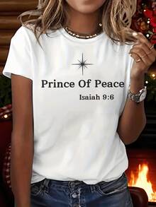 Camiseta con estampado gráfico Prince of Peace 9:6 | Camiseta casual con cuello tripulación de manga corta para verano y primavera, ropa de mujer - Blanco - Ver 2