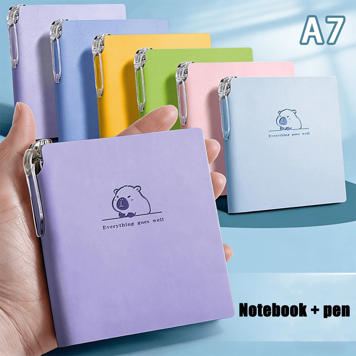 A7 Mini Portable Notebook + Pen, Cute Solid Color Pocket Notebook For Students And Office Use - Square - View 1