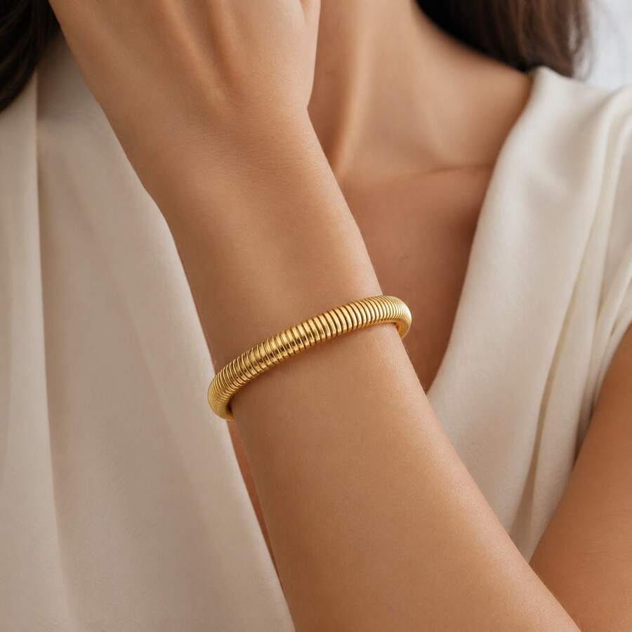 Pulsera elástica acanalada para hombre y mujer, 8 pulgadas, color dorado/plateado/negro. - 8 pulgadas - Ver 1