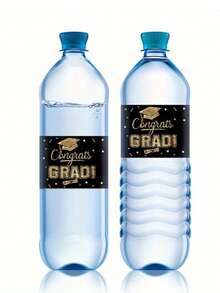 2/10/20 piezas Pegatinas para botellas de agua de graduación, pegatinas de etiquetas para botellas de agua en negro y dorado, etiquetas para botellas de agua para fiesta de graduación de universidad/escuela secundaria, pegatinas para botellas de agua con tema de graduación para decoración de regalos de fiesta de celebración - Ver 2