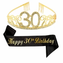 2 peças/Conjunto Tiara de Coroa de Aniversário Faixa Mulheres 16th 18th 21st 30th 40th 50th 60th 70th 80th Feliz 16th 18th 21st 30th 40th 50th 60th 70th 80th Decoração de Festa de Aniversário Lembrancinhas - Visão 20