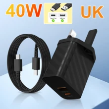 40W USB-C 墙式充电器，安卓插头，USB-C 双口快充适配器，配备 4.9 英尺 C 型至 C 型充电线，兼容 17/16/15、Galaxy、Pixel 9 Pro XL - 英国手机充电器，高输出功率，适用于家庭和办公室 - 英規插(220-240V) - 查看 2