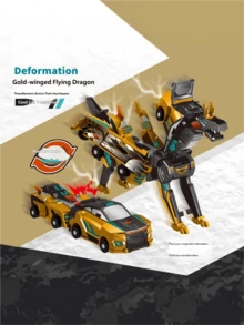 Collision Deformation Dragon, 2-In-1 Transforming Car, Golden Wing Dragon Two-Car Collision Deformation, Inertia Transforming Mecha Dinosaur, Boys Collision Combination Toy, Silver Wing Dragon, Flying Wing Unicorn Transforming Inertia Car, Gift Building Block Assembly DIY Combination Transforming Dragon Car Toy, Two-Car Collision Automatic Combination, Boys Mecha Model/The Most Satisfying Gift - Multicolor - View 4