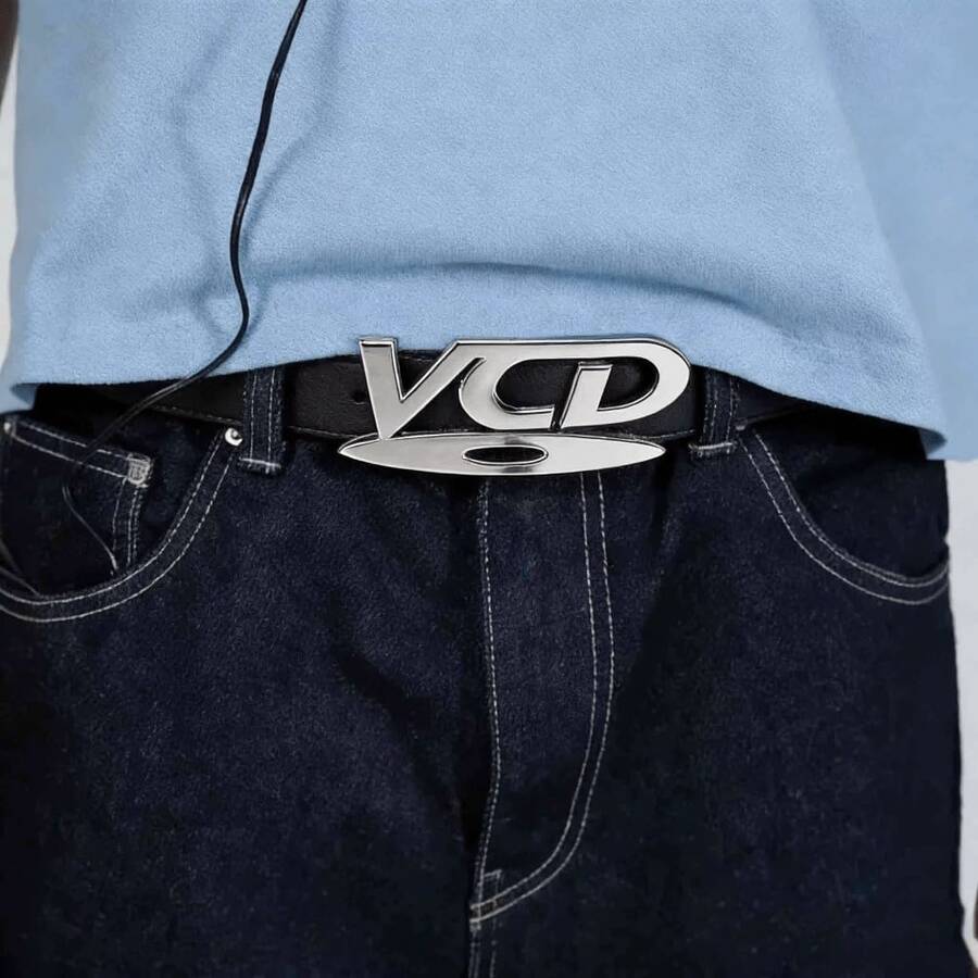 Unisex Retro VCD Buckle 105cm PU Leather Belt, Multifunctional Black & White Decorative Belt, Gift For Jeans - CVD-white - View 1