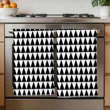 2pcs Minimalist Black & White Geometric Triangle Pattern Kitchen Towels, Soft Polyester Material Dish Cloths, Suitable For Kitchen Decor, Cleaning, Holiday Party Decoration, Kitchen & Bathroom Essentials, Home Decor, Housewarming Gift - Multicolor - View 6