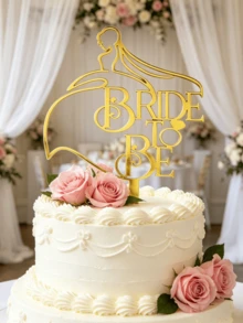 1/3個 "Almost Bride" 金色壓克力蛋糕插牌 - 完美適用於婚禮、求婚、浪漫告白和週年紀念。適合杯子蛋糕、甜點桌和烘焙。婚禮派對、訂婚和慶祝活動必備的閃亮裝飾。 - A - 查看 1